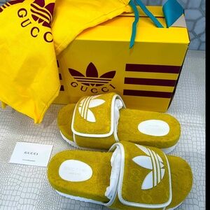 Rare Gucci x Adidas Men's GG Platform Sandal "YELLOW" Cotton Sponge Si…